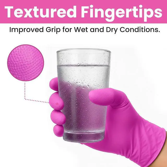 Alt view image 4 of 7 - SAFEWAY USA Pink Nitrile Gloves Disposable Non-Latex, Powder-Free, Ambidextrous Design Multi-purpose Gloves for House Chores, Nail Tech, Salon, Tattooing, Esthetician and more (100 pcs, Large)