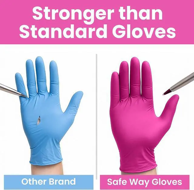 Alt view image 5 of 7 - SAFEWAY USA Pink Nitrile Gloves Disposable Non-Latex, Powder-Free, Ambidextrous Design Multi-purpose Gloves for House Chores, Nail Tech, Salon, Tattooing, Esthetician and more (100 pcs, Large)
