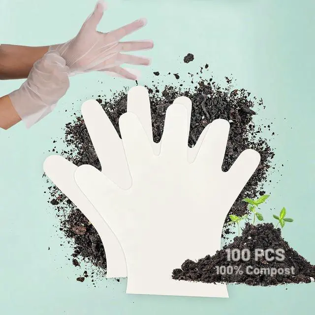 Main image of Compostable Food Gloves 100% Compost Disposable Food Grade for Kitchen Cooking Cleaning ASTM D6400 BPI Certified 100 Couts Large