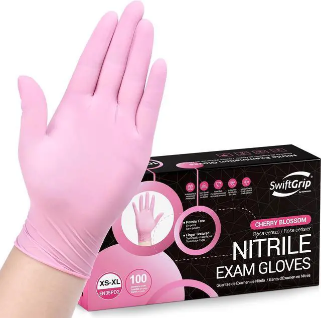 Main image of SwiftGrip Pink Nitrile Gloves, 3-mil, Industrial Gloves Disposable Latex Free, for Cleaning & Esthetician, Rubber Powder-Free, 100-ct Box (X-Large)