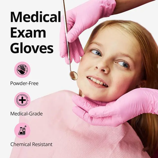 Alt view image 2 of 7 - SwiftGrip Pink Nitrile Gloves, 3-mil, Industrial Gloves Disposable Latex Free, for Cleaning & Esthetician, Rubber Powder-Free, 100-ct Box (X-Large)