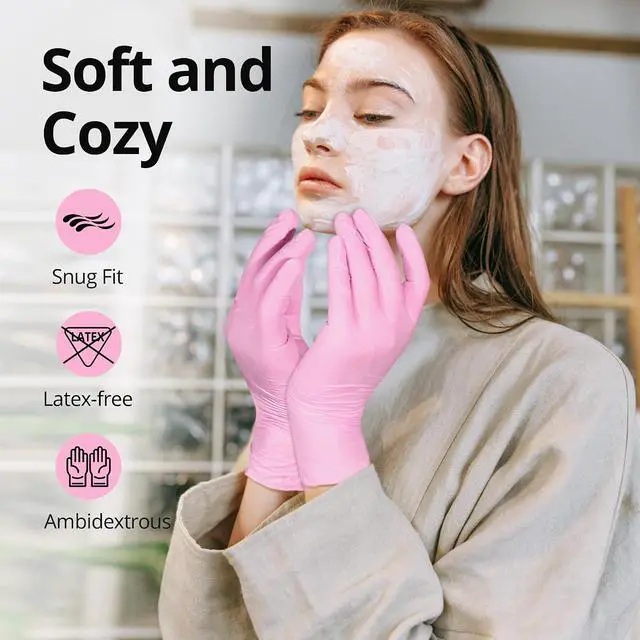 Alt view image 3 of 7 - SwiftGrip Pink Nitrile Gloves, 3-mil, Industrial Gloves Disposable Latex Free, for Cleaning & Esthetician, Rubber Powder-Free, 100-ct Box (X-Large)