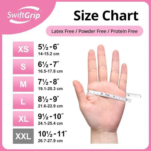 Alt view image 6 of 7 - SwiftGrip Pink Nitrile Gloves, 3-mil, Industrial Gloves Disposable Latex Free, for Cleaning & Esthetician, Rubber Powder-Free, 100-ct Box (X-Large)