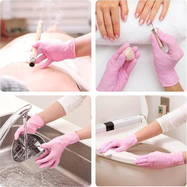 Alt view image 7 of 7 - SwiftGrip Pink Nitrile Gloves, 3-mil, Industrial Gloves Disposable Latex Free, for Cleaning & Esthetician, Rubber Powder-Free, 100-ct Box (X-Large)