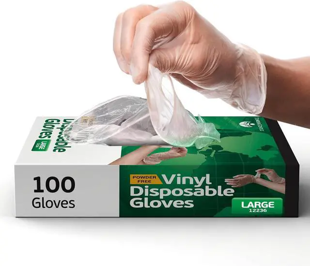 Main image of Vinyl Disposable Gloves - Clear Plastic Food Safe Gloves for Cooking, Cleaning - Powder and Latex Free