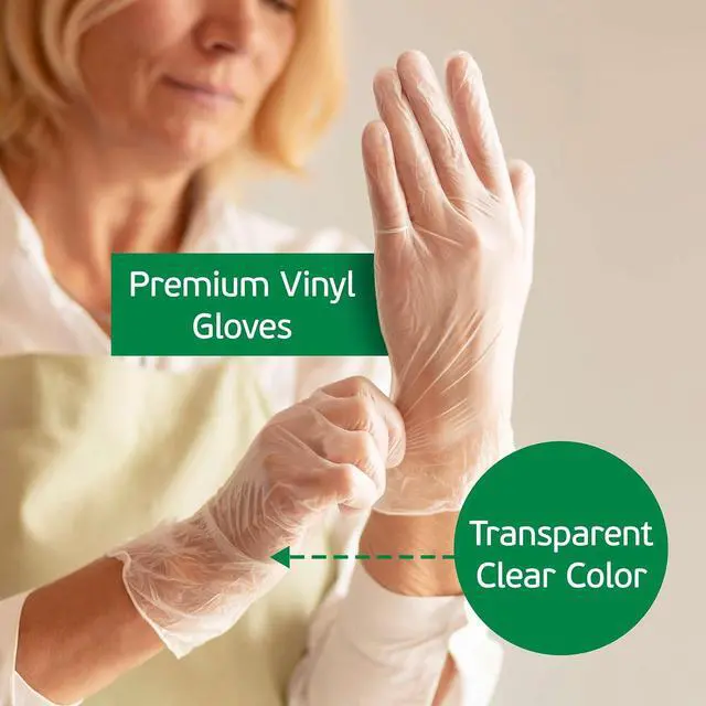 Alt view image 2 of 7 - Vinyl Disposable Gloves - Clear Plastic Food Safe Gloves for Cooking, Cleaning - Powder and Latex Free