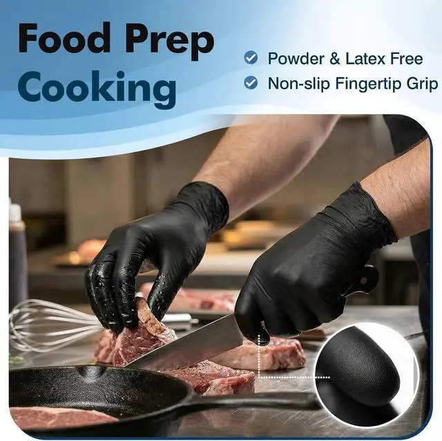 Alt view image 2 of 7 - Fixwal Disposable Black Nitrile Gloves, XL, 4 Mil, 120 Count | Food-Grade Protection with Textured Grip, Oil & Grease Resistant for Cleaning and Food Prep, Latex-Free, Powder-Free