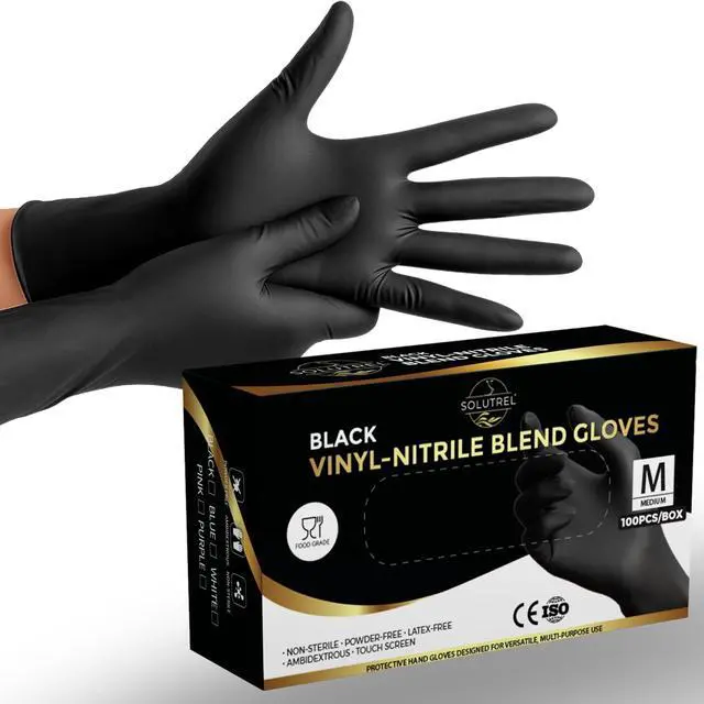 Main image of Black Vinyl-Nitrile Disposable Gloves, 4.5mil, Latex & Powder-Free, For Salon, Cleaning, Food Prep, & More