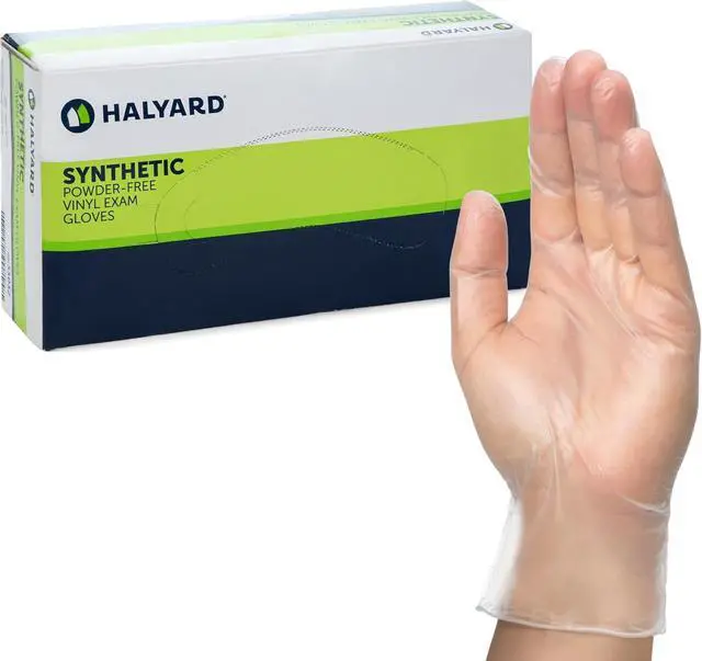 Main image of HALYARD Disposable Vinyl Gloves, Powder-Free, Industrial, Food Service, Cleaning, 5.9 mil, 9.5", Clear, Large, 55033 (Box of 100)