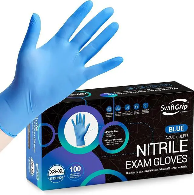 Main image of SwiftGrip Disposable Nitrile Exam Gloves, Blue, Latex Free, Medical Gloves for Cleaning, Food-Safe, Powder Free, Non-Sterile