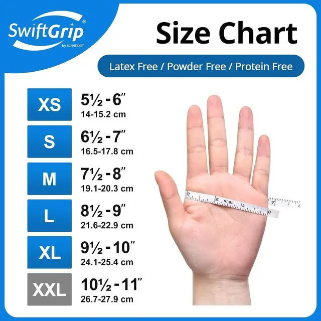 Alt view image 5 of 6 - SwiftGrip Disposable Nitrile Exam Gloves, Blue, Latex Free, Medical Gloves for Cleaning, Food-Safe, Powder Free, Non-Sterile