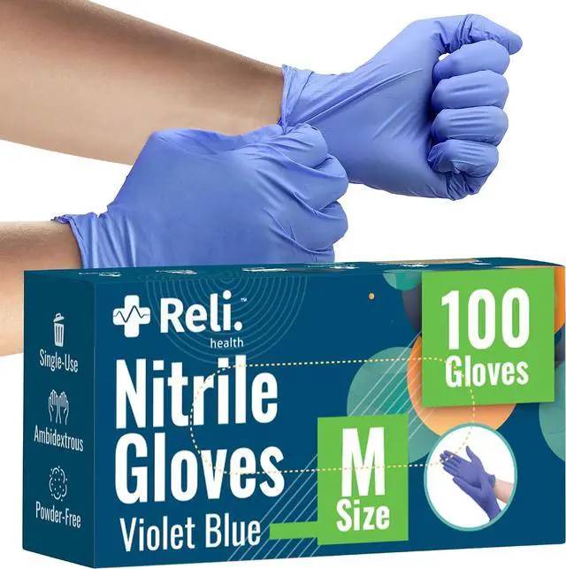 Main image of Reli. Nitrile Gloves, Medium (100 Pack) | Disposable Gloves | Powder Free, Latex Free, Food Safe | Single-Use | Premium Nitrile Rubber for Cleaning, Automotive, Salon | Violet/Iris Blue