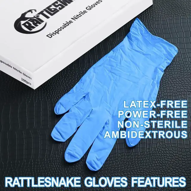 Alt view image 2 of 6 - rattlesnake Blue Textured Nitrile Gloves 4 Mil,Disposable Latex-Free Gloves Powder-free(pack of 100)