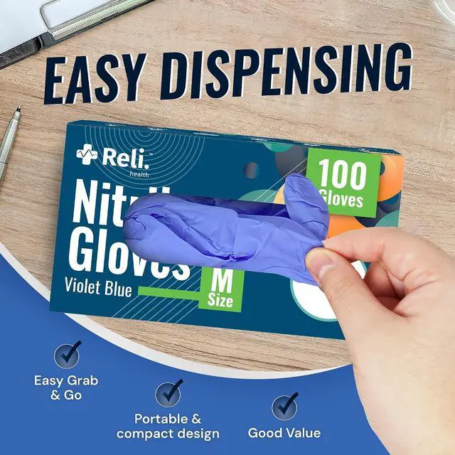 Alt view image 7 of 7 - Reli. Nitrile Gloves, Medium (100 Pack) | Disposable Gloves | Powder Free, Latex Free, Food Safe | Single-Use | Premium Nitrile Rubber for Cleaning, Automotive, Salon | Violet/Iris Blue