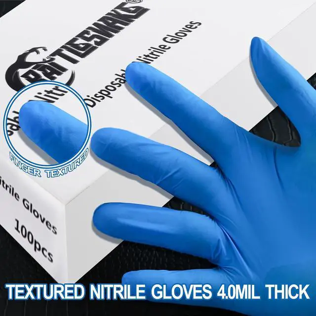 Alt view image 3 of 6 - rattlesnake Blue Textured Nitrile Gloves 4 Mil,Disposable Latex-Free Gloves Powder-free(pack of 100)