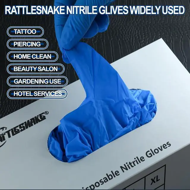 Alt view image 4 of 6 - rattlesnake Blue Textured Nitrile Gloves 4 Mil,Disposable Latex-Free Gloves Powder-free(pack of 100)