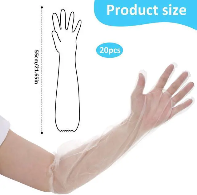 Alt view image 2 of 7 - QfwdfcTrenz 20Pcs Long Disposable Gloves, 23.6inch Cleaning Plastic Gloves Elbow Length Plastic Waterproof Sleeve for Cooking, Dishwashing, Hair Color, Field Dressing, House Gardening