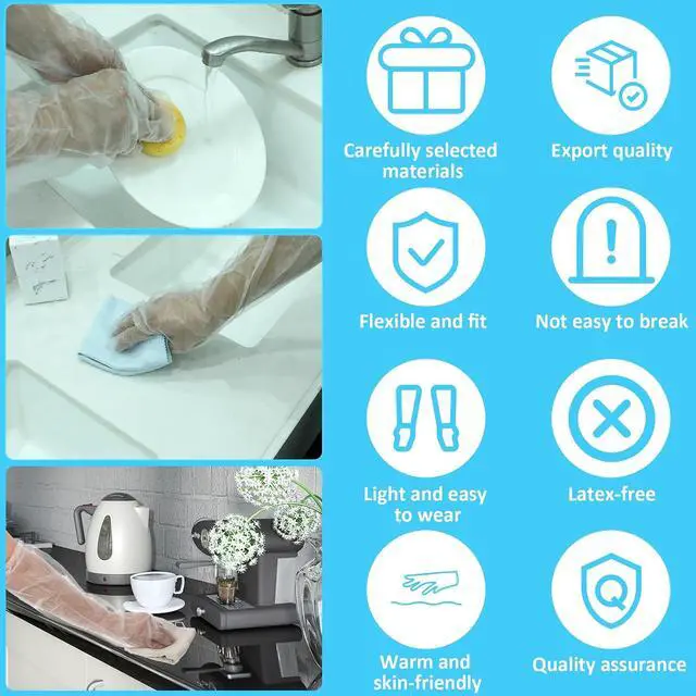 Alt view image 4 of 7 - QfwdfcTrenz 20Pcs Long Disposable Gloves, 23.6inch Cleaning Plastic Gloves Elbow Length Plastic Waterproof Sleeve for Cooking, Dishwashing, Hair Color, Field Dressing, House Gardening