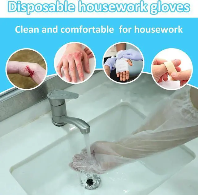 Alt view image 7 of 7 - QfwdfcTrenz 20Pcs Long Disposable Gloves, 23.6inch Cleaning Plastic Gloves Elbow Length Plastic Waterproof Sleeve for Cooking, Dishwashing, Hair Color, Field Dressing, House Gardening