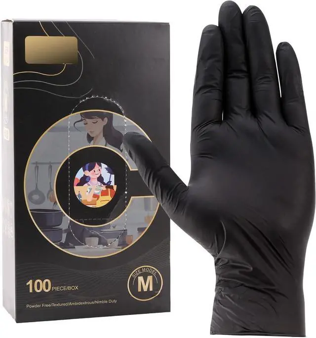 Main image of Ultra-Thick Black Gloves for Kitchen & Cleaning - 100PK Disposable, Food Safe, Chemical Resistant - Heavy-Duty Rubber Gloves for Handling, Sanitation & Safety - Latex-Free, Durable & Comfy