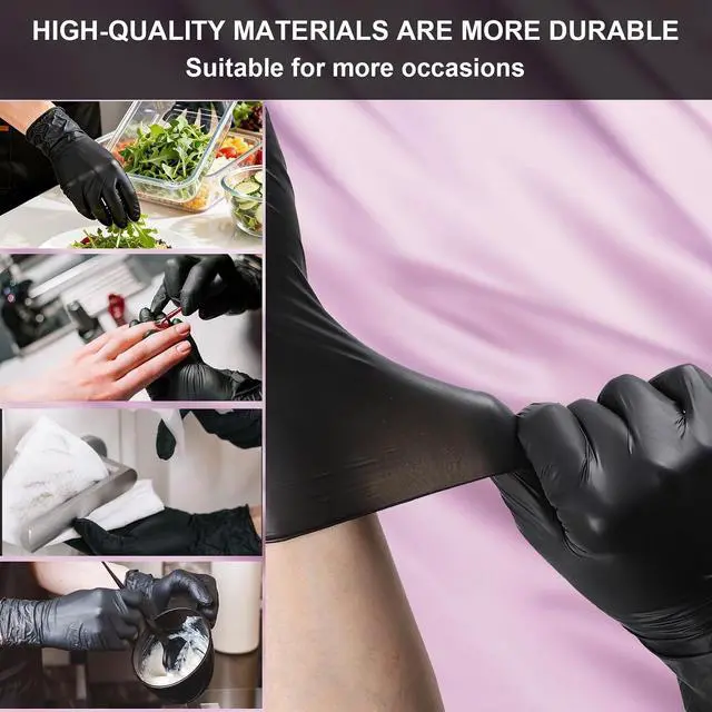 Alt view image 4 of 7 - Ultra-Thick Black Gloves for Kitchen & Cleaning - 100PK Disposable, Food Safe, Chemical Resistant - Heavy-Duty Rubber Gloves for Handling, Sanitation & Safety - Latex-Free, Durable & Comfy