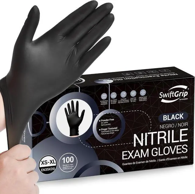 Main image of SwiftGrip Disposable Nitrile Exam Gloves, Black Nitrile Gloves Disposable Latex Free for Medical, Cooking & Esthetician