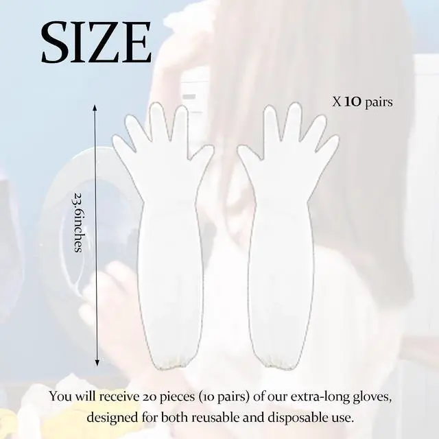 Alt view image 2 of 6 - 20Pcs/10Pairs Long Gloves for Cleaning - Extra Long Disposable Cleaning Gloves 23.6 Inches Reusable Long Sleeve Gloves Waterproof for Kitchen Cooking Household Dishwashing