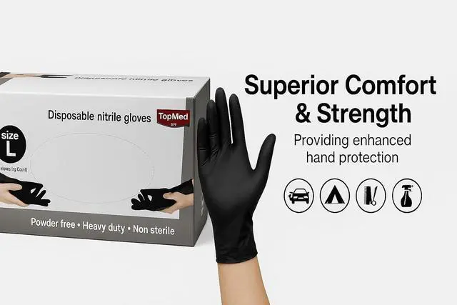 Alt view image 2 of 7 - Nitrile Gloves Household Cleaning Gloves Powder-Free Latex-Free, Non-Sterile Black 100-Count