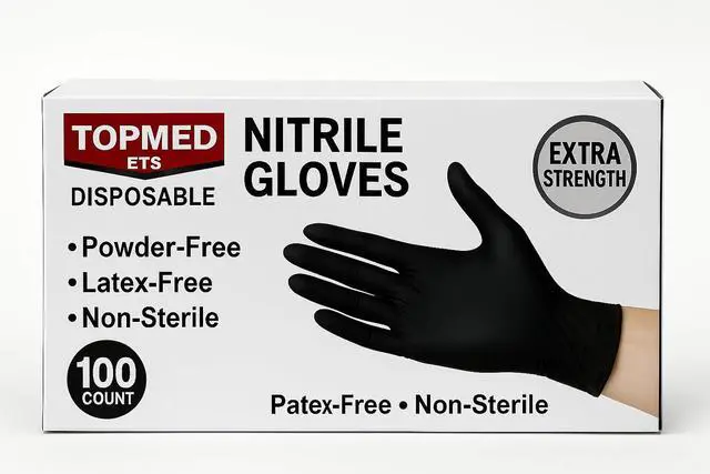 Alt view image 4 of 7 - Nitrile Gloves Household Cleaning Gloves Powder-Free Latex-Free, Non-Sterile Black 100-Count