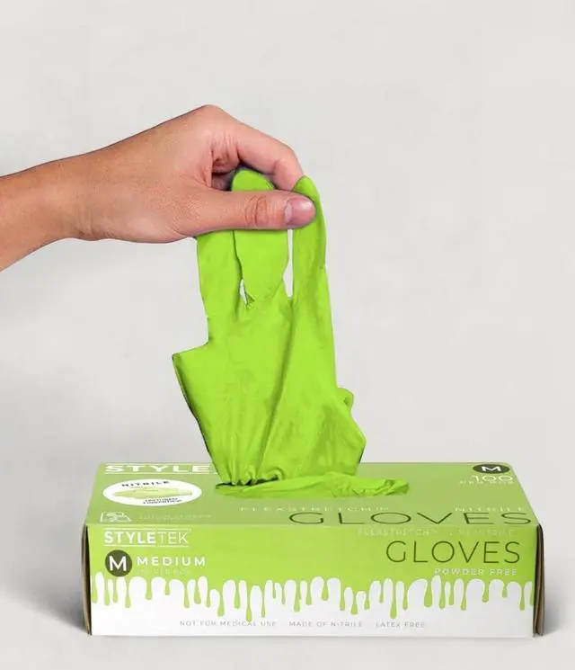 Main image of STYLETEK Nitrile Lime Green Glove, Disposable Glove, Powder Free, Thick Quality, Latex-Free, Salon, Home,Gardening, Mutli Use