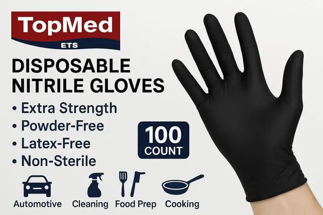 Alt view image 7 of 7 - Nitrile Gloves Household Cleaning Gloves Powder-Free Latex-Free, Non-Sterile Black 100-Count