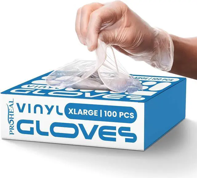 Main image of ProHeal Clear Vinyl Disposable Gloves - Food Safe Cooking and Household Cleaning Gloves -Powder and Latex Free Kitchen Glove