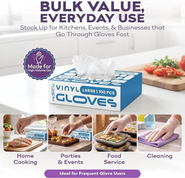 Alt view image 2 of 7 - ProHeal Clear Vinyl Disposable Gloves - Food Safe Cooking and Household Cleaning Gloves -Powder and Latex Free Kitchen Glove