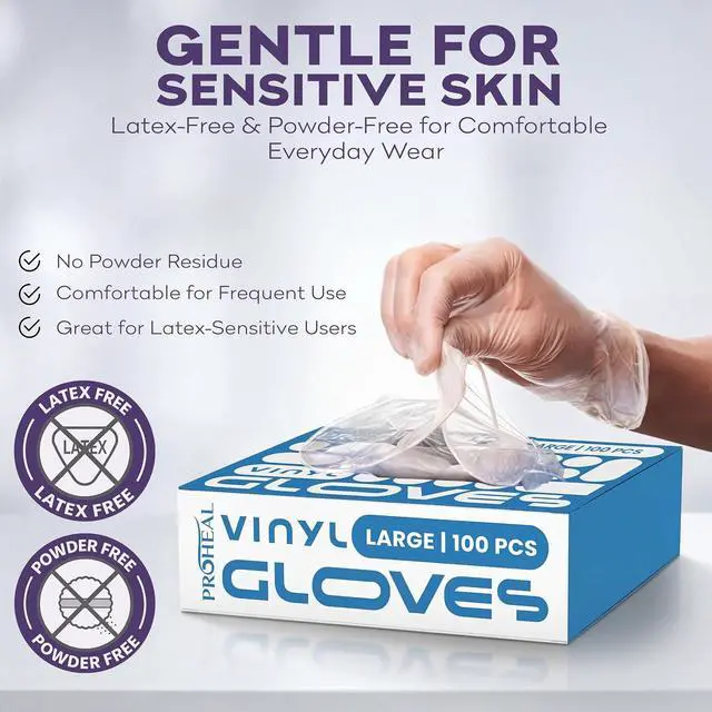 Alt view image 3 of 7 - ProHeal Clear Vinyl Disposable Gloves - Food Safe Cooking and Household Cleaning Gloves -Powder and Latex Free Kitchen Glove