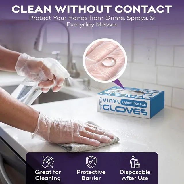 Alt view image 5 of 7 - ProHeal Clear Vinyl Disposable Gloves - Food Safe Cooking and Household Cleaning Gloves -Powder and Latex Free Kitchen Glove