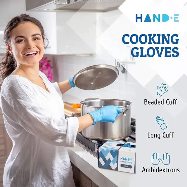 Alt view image 3 of 7 - Hand-E Touch Blue Nitrile Disposable Gloves - Latex Free Medical Exam Gloves, Powder Free, Food Safe, Cooking