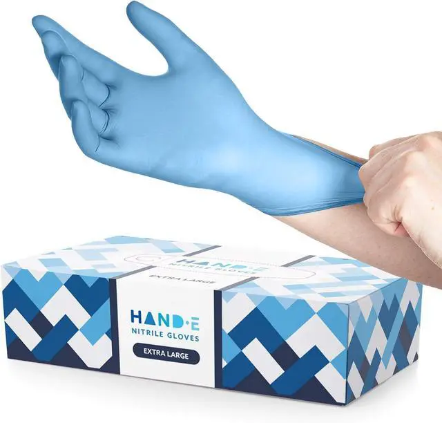 Main image of Hand-E Touch Blue Nitrile Disposable Gloves - Latex Free Medical Exam Gloves, Powder Free, Food Safe, Cooking