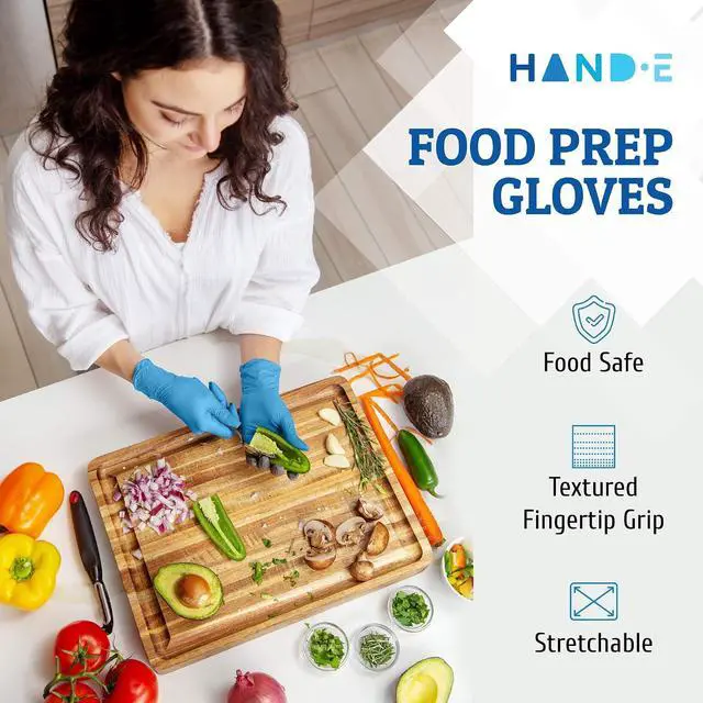 Alt view image 5 of 7 - Hand-E Touch Blue Nitrile Disposable Gloves - Latex Free Medical Exam Gloves, Powder Free, Food Safe, Cooking