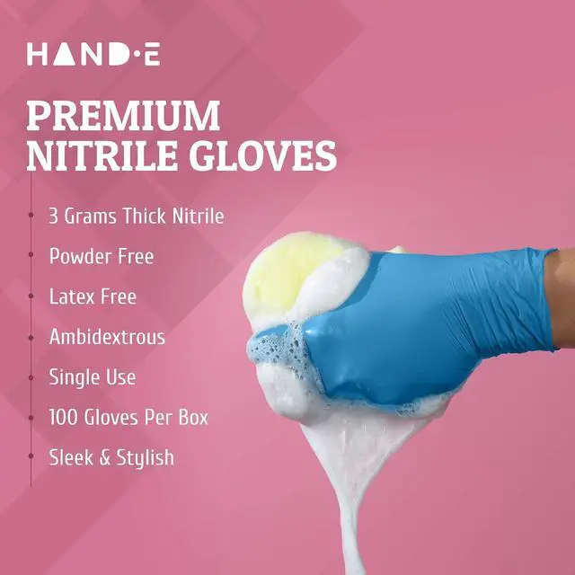 Alt view image 7 of 7 - Hand-E Touch Blue Nitrile Disposable Gloves - Latex Free Medical Exam Gloves, Powder Free, Food Safe, Cooking