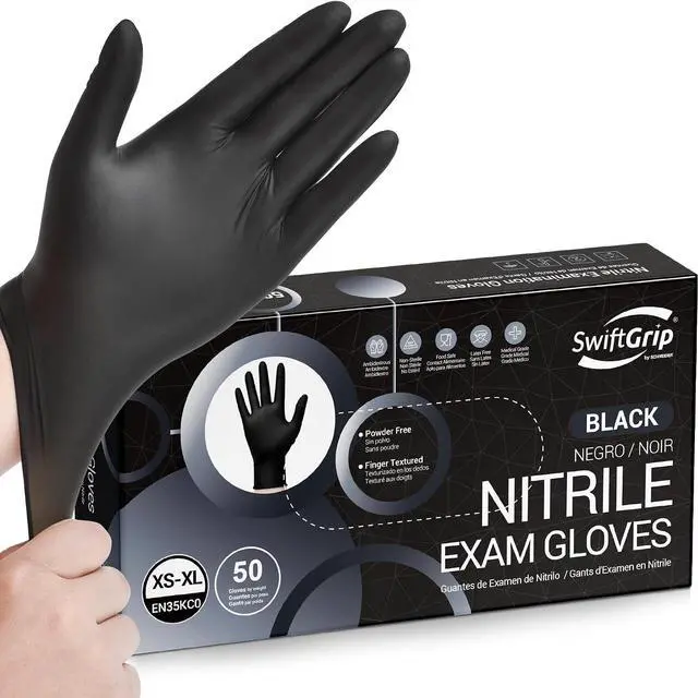 Main image of SwiftGrip Disposable Nitrile Exam Gloves, Black Nitrile Gloves Disposable Latex Free for Medical, Cooking & Esthetician