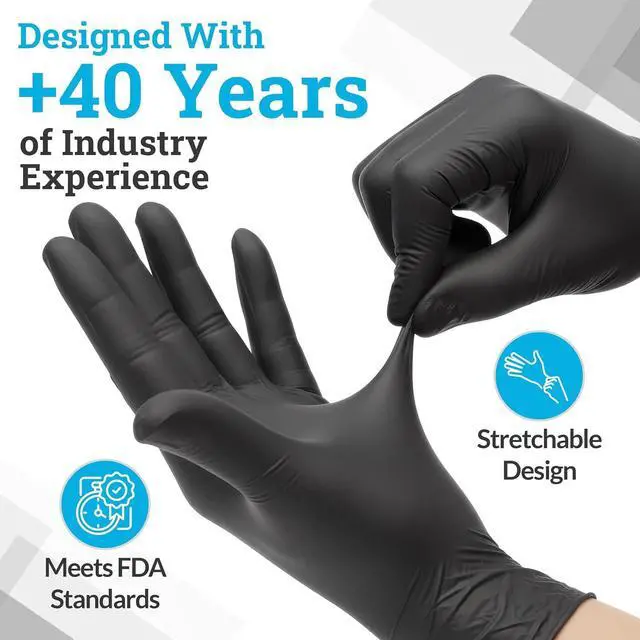 Alt view image 2 of 7 - Hand-E Touch Black Nitrile Disposable Gloves Medium, 50 Count - BBQ, Tattoo, Hair Dye, Cooking, Mechanic Gloves - Powder and Latex Free