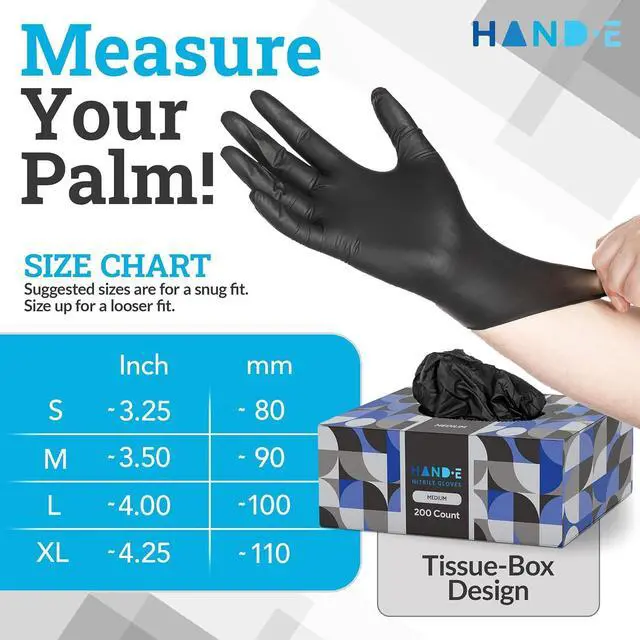 Alt view image 6 of 7 - Hand-E Touch Black Nitrile Disposable Gloves Medium, 50 Count - BBQ, Tattoo, Hair Dye, Cooking, Mechanic Gloves - Powder and Latex Free