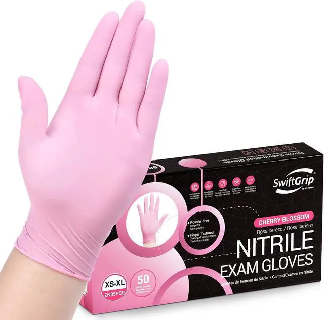 Main image of SwiftGrip Nitrile Disposable Gloves - Medical Exam Gloves, Latex-Free, Pink, Powder-Free, 50-ct Box (Small)