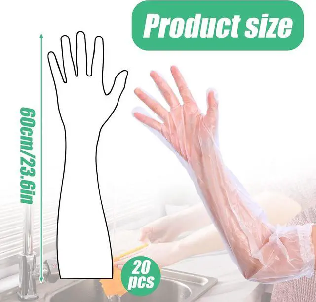 Alt view image 2 of 7 - 20PCS Transparent Long Disposable Rubber Cleaning Gloves, 23.6in Plastic Dishwashing Gloves, Waterproof and Non-slip Disposable Plastic Glove for Housework, Kitchen, Dishwashing, Gardening