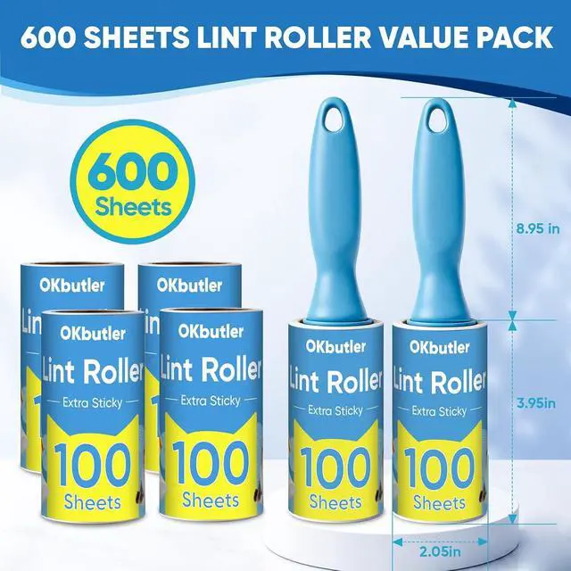Alt view image 2 of 7 - 600 Sheets Lint Roller for Pet Hair, Lint Remover Extra Sticky | Extra Sticky with Spiral Easy Tear & Ergonomic Handle, Multipurpose for Clothes, Furniture, Carpet & Car Seats