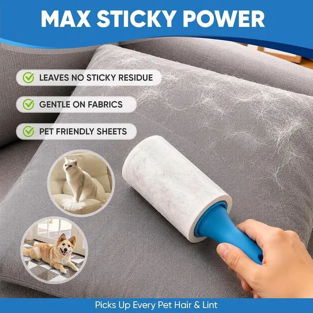 Alt view image 3 of 7 - 600 Sheets Lint Roller for Pet Hair, Lint Remover Extra Sticky | Extra Sticky with Spiral Easy Tear & Ergonomic Handle, Multipurpose for Clothes, Furniture, Carpet & Car Seats