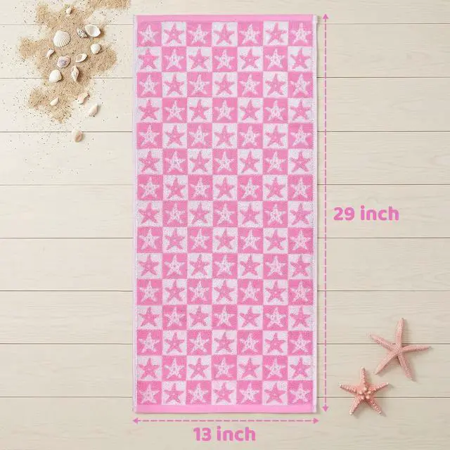 Alt view image 6 of 7 - Jacquotha Checkered Starfish Pink Hand Towels Set of 2, Cotton, 13" x 29" | Soft & Quick Dry Cotton, Coastal Aesthetic Summer Decor, Women Girls