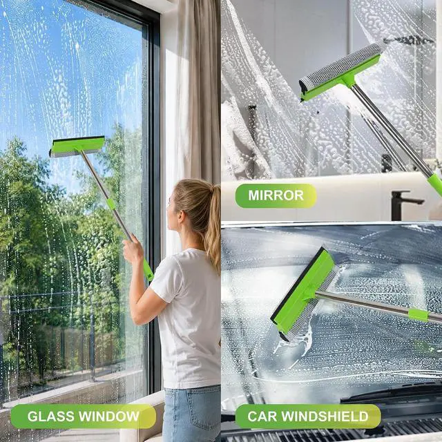 Alt view image 7 of 7 - 2 in 1 Window Squeegee with 55" Long Stainless Steel Handle,Sponge Car Squeegee for Home,Gas Station,Glass,Shower,Outdoor High Window Cleaning