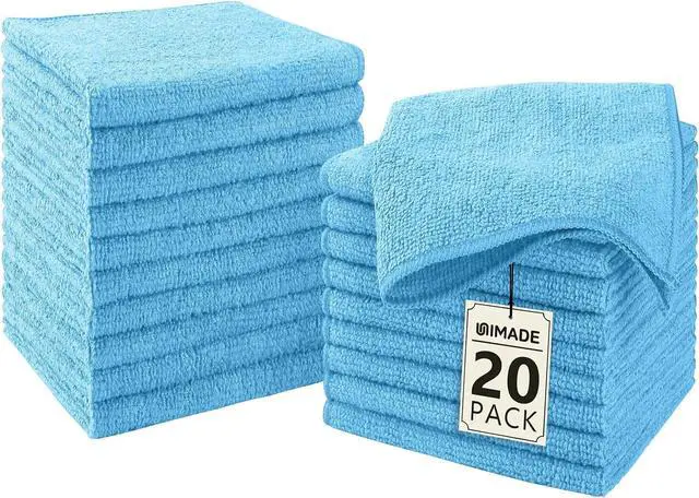 Main image of UNIMADE Washcloths 20 Pack Face Towels (12" x 12"), Highly Soft Wash Cloths | Hand Towels, Fast Drying Multi-Purpose Microfiber Cleansing Cloths for Bathroom, Hotel, Spa, and Salon Blue