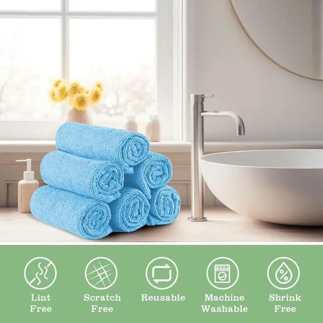 Alt view image 5 of 7 - UNIMADE Washcloths 20 Pack Face Towels (12" x 12"), Highly Soft Wash Cloths | Hand Towels, Fast Drying Multi-Purpose Microfiber Cleansing Cloths for Bathroom, Hotel, Spa, and Salon Blue